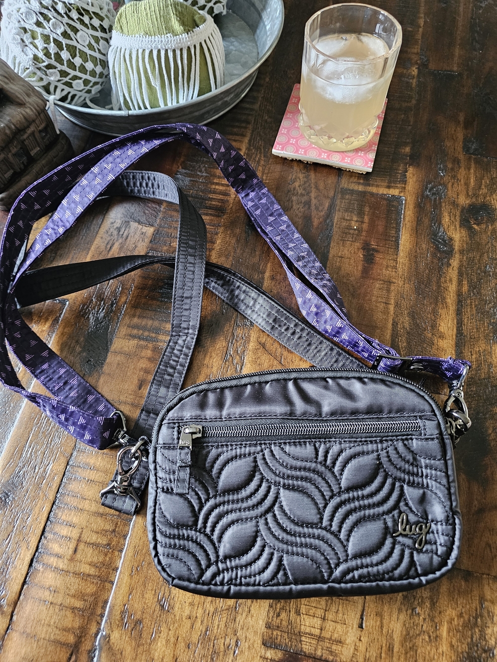 lug SUPER COUPE Crossbody Bag in Black or Purple Strap